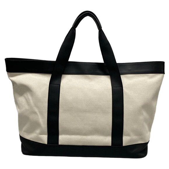 Auth BALENCIAGA Navy Tote 479290 Cream Black Canvas Leather Tote Bag - Picture 2 of 16